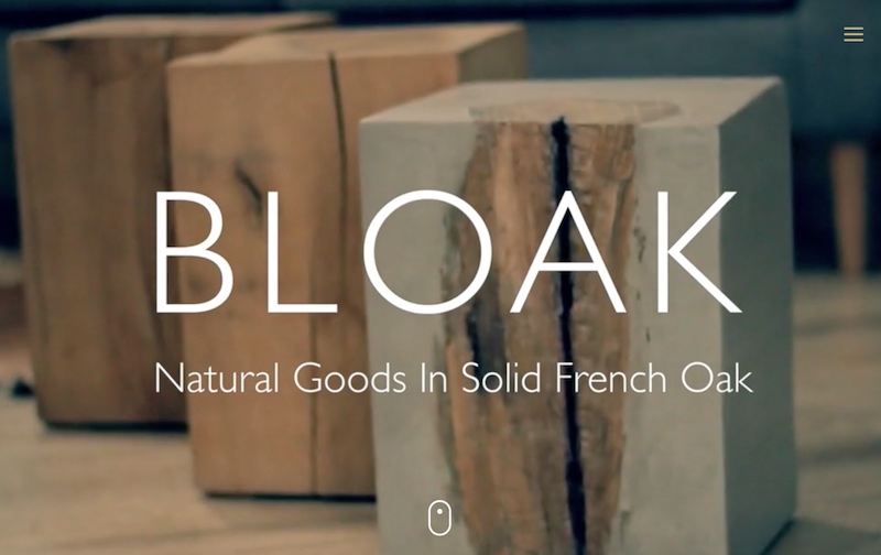 Visuel du site internet e-commerce créé en responsive design pour la marque alsacienne Bloak qui réalise du mobilier artisanal en chêne & béton